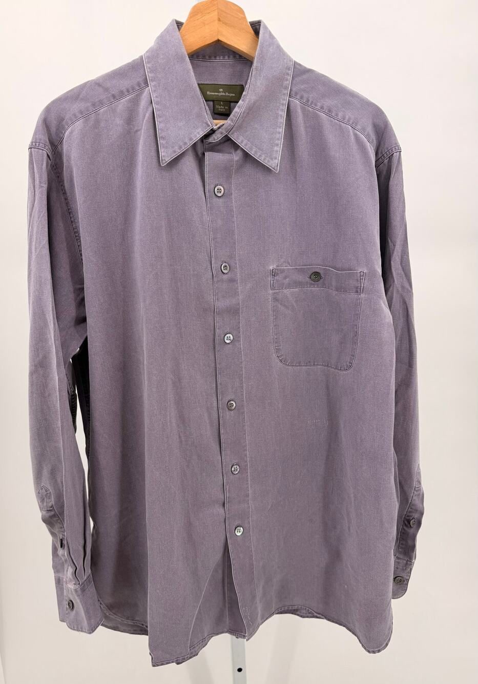 Ermenegildo Zegna Men’s Button Shirt Size L Purple Gray Cotton Lyocell
